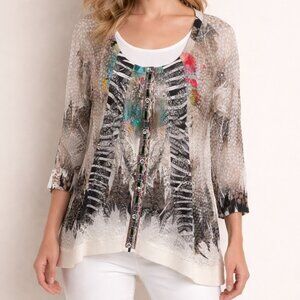 Kamana Mixed Material Abstract Knit Lace Top XL
